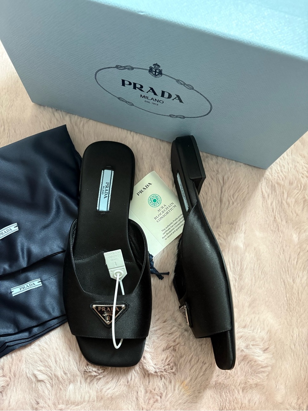 Prada Black silk Square-Toe Slide Sandals - Picture 1 of 7